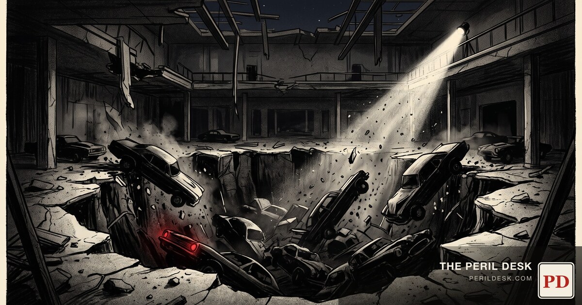 A museum floor collapsed into darkness below.