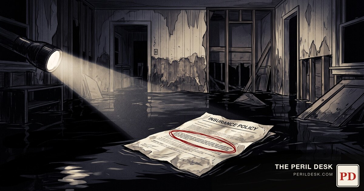 A flooded room, water line stained high on the wall.