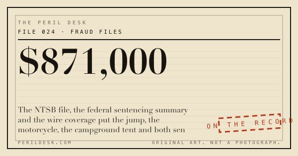 Typographic case-file cover: FILE 024, Fraud Files, the figure $871,000.